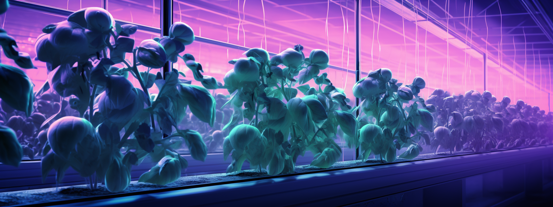 A polygonal rendering of a row of green tomato plants